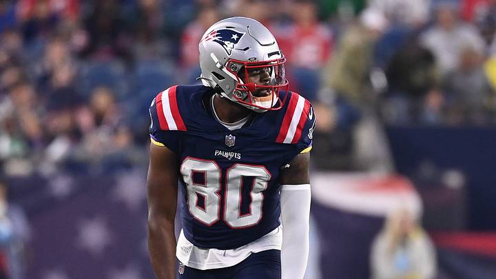 Aug 15, 2024; Foxborough, MA, USA; New England Patriots wide receiver Kayshon Boutte (80) waits for the snap of the ball during the first half against the Philadelphia Eagles at Gillette Stadium. Mandatory Credit: Eric Canha-USA TODAY Sports Aug 15, 2024; Foxborough, MA, USA; New England Patriots wide receiver Kayshon Boutte (80) waits for the snap of the ball during the first half against the Philadelphia Eagles at Gillette Stadium. Mandatory Credit: Eric Canha-USA TODAY Sports