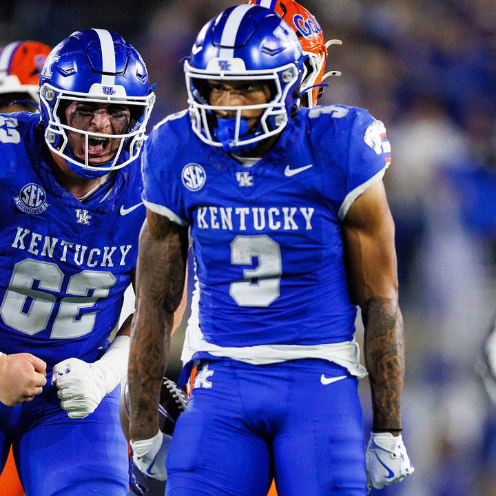 Kentucky Wildcats offensive lineman Jager Burton (62) celebrates after a touchdown against Florida. Kentucky Wildcats offensive lineman Jager Burton (62) celebrates after a touchdown against Florida.