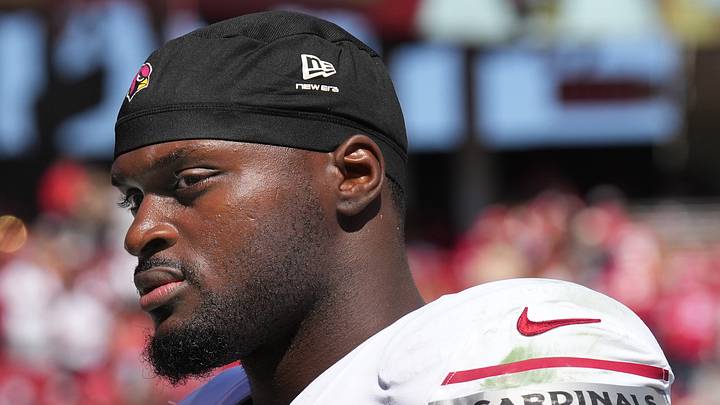 Sep 27, 2026; Santa Clara, California, USA; Arizona Cardinals running back Jeremiyah Love (4) during halftime against the San Francisco 49ers at Levi's Stadium. Mandatory Credit: Darren Yamashita-Imagn Images