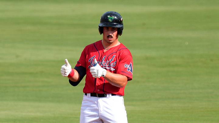 GreenJackets outfielder Carter Beck (17) gives a thumbs up to the dugout during the Augusta GreenJackets and Charleston RiverDogs baseball game at SRP Park in North Augusta, S.C., on Saturday, Aug. 15, 2026. The GreenJackets hosted Pavos Salvajes de Augusta Night to honor the local Hispanic communities. GreenJackets outfielder Carter Beck (17) gives a thumbs up to the dugout during the Augusta GreenJackets and Charleston RiverDogs baseball game at SRP Park in North Augusta, S.C., on Saturday, Aug. 15, 2026. The GreenJackets hosted Pavos Salvajes de Augusta Night to honor the local Hispanic communities.