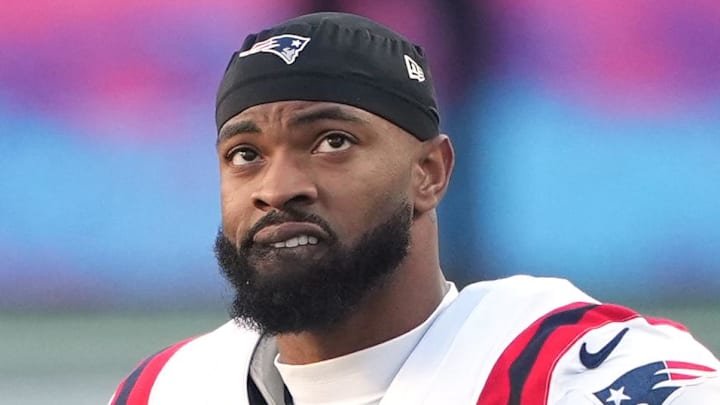 Feb 8, 2026; Santa Clara, CA, USA; New England Patriots linebacker K'lavon Chaisson (44) before Super Bowl LX against the Seattle Seahawks at Levi's Stadium. Mandatory Credit: Darren Yamashita-Imagn Images