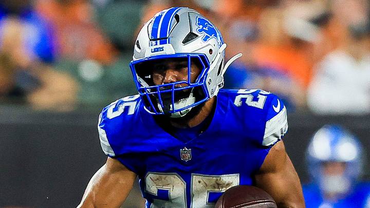 Detroit Lions running back Jacob Saylors (25). Detroit Lions running back Jacob Saylors (25).