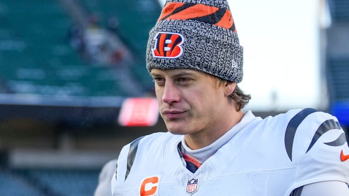 Cincinnati Bengals quarterback Joe Burrow (9) walks for the locker room after the fourth quarter of the NFL Week 15 game between the Cincinnati Bengals and the Baltimore Ravens at Paycor Stadium in Cincinnati on Sunday, Dec. 14, 2025. The Bengals were shut out, 24-0. Cincinnati Bengals quarterback Joe Burrow (9) walks for the locker room after the fourth quarter of the NFL Week 15 game between the Cincinnati Bengals and the Baltimore Ravens at Paycor Stadium in Cincinnati on Sunday, Dec. 14, 2025. The Bengals were shut out, 24-0.