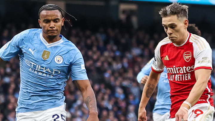 Manuel Akanji (left) and Leandro Trossard (right) dueling for the ball the last time Manchester City and Arsenal met in the Premier League.