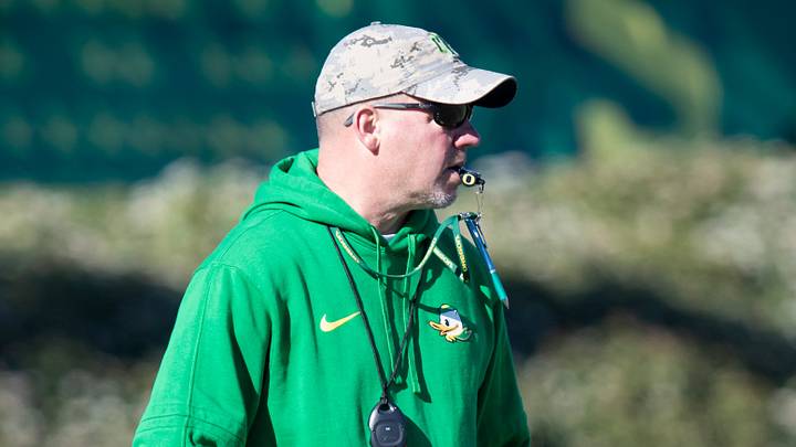 Oregon special teams coach Joe Lorig walks the field during practice with the Ducks Thursday, April 18, 2024, at the Hatfield-Dowlin Complex in Eugene, Ore. Oregon special teams coach Joe Lorig walks the field during practice with the Ducks Thursday, April 18, 2024, at the Hatfield-Dowlin Complex in Eugene, Ore.