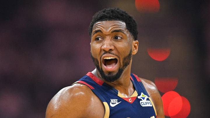 May 23, 2026; Cleveland, Ohio, USA; Cleveland Cavaliers guard Donovan Mitchell (45) reacts in the third quarter against the New York Knicks during game three of the eastern conference finals for the 2026 NBA playoffs at Rocket Arena. Mandatory Credit: David Richard-Imagn Images May 23, 2026; Cleveland, Ohio, USA; Cleveland Cavaliers guard Donovan Mitchell (45) reacts in the third quarter against the New York Knicks during game three of the eastern conference finals for the 2026 NBA playoffs at Rocket Arena. Mandatory Credit: David Richard-Imagn Images