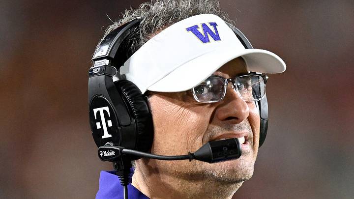 Oct 3, 2026; Los Angeles, California, USA; Washington Huskies head coach Jedd Fisch reacts against the USC Trojans during the fourth quarter at United Airlines Field at Los Angeles Memorial Coliseum. Oct 3, 2026; Los Angeles, California, USA; Washington Huskies head coach Jedd Fisch reacts against the USC Trojans during the fourth quarter at United Airlines Field at Los Angeles Memorial Coliseum.