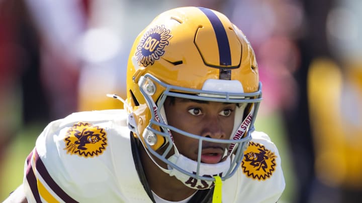 Oct 18, 2025; Tempe, Arizona, USA; Arizona State Sun Devils defensive back Rodney Bimage Jr. (0) against the Texas Tech Red Raiders at Mountain America Stadium. Mandatory Credit: Mark J. Rebilas-Imagn Images
