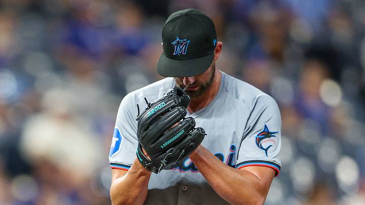 Miami Marlins pitcher Kent Emanuel (74) on the mound