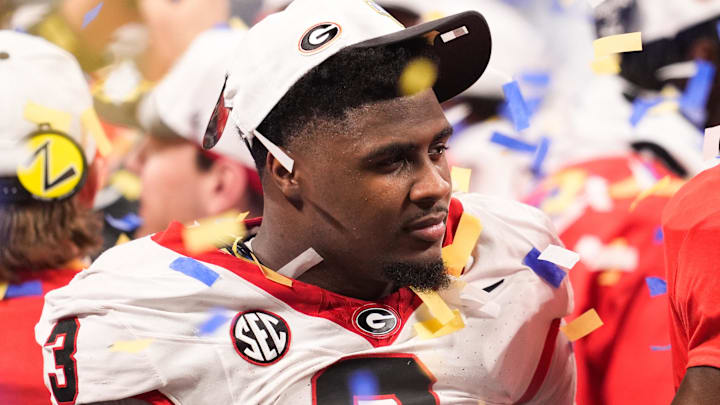 Georgia Bulldogs linebacker CJ Allen celebrates after the game against the Alabama Crimson Tide.