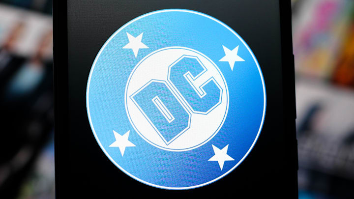 In this photo illustration, the DC Comics logo is seen... In this photo illustration, the DC Comics logo is seen...