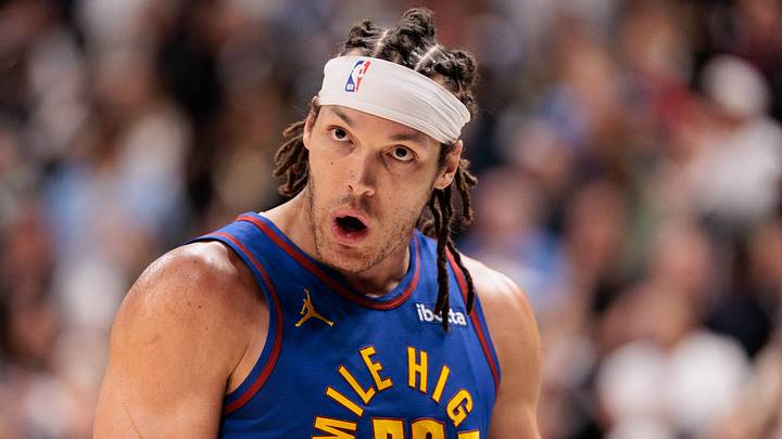 Apr 20, 2024; Denver, Colorado, USA; Denver Nuggets forward Aaron Gordon (50) reacts to defeating the Los Angeles Lakers in game one of the first round for the 2024 NBA playoffs at Ball Arena. Mandatory Credit: Andrew Wevers-USA TODAY Sports