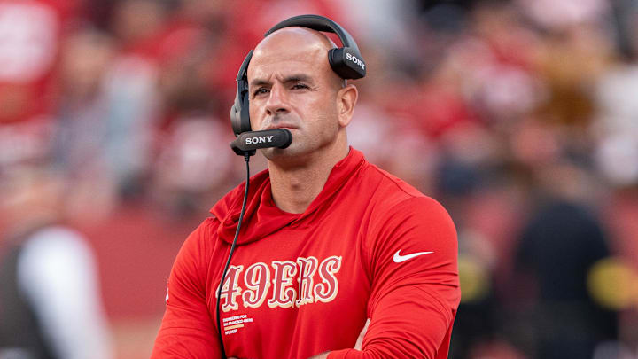 August 23, 2025; Santa Clara, California, USA; San Francisco 49ers defensive coordinator Robert Saleh before the game against the Los Angeles Chargers at Levi's Stadium. Mandatory Credit: Kyle Terada-Imagn Images