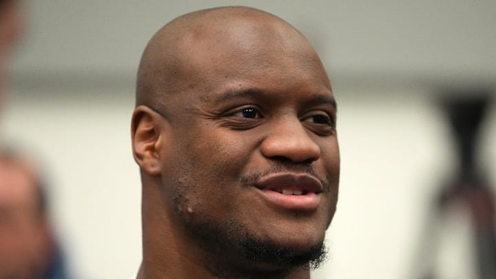 Feb 4, 2026; San Jose, CA, USA; Seattle Seahawks running back Kenneth Walker III (9) speaks to the media at the San Jose Convention Center. Mandatory Credit: Cary Edmondson-Imagn Images