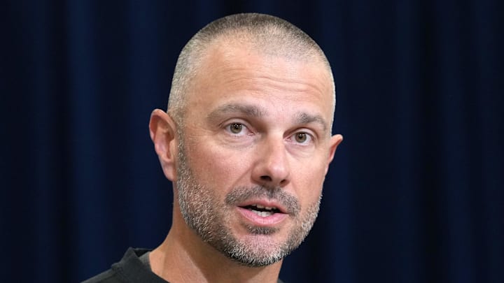 Las Vegas Raiders general manager John Spytek speaks at the NFL Scouting Combine.