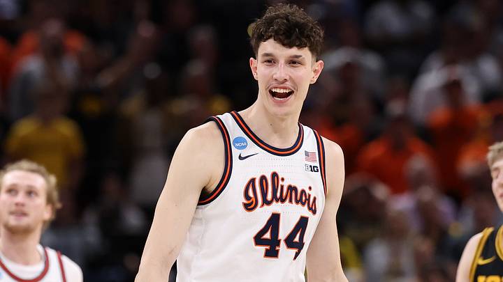 Mar 28, 2026; Houston, TX, USA; Illinois Fighting Illini center Zvonimir Ivisic (44) reacts in the second half against the Iowa Hawkeyes during an Elite Eight game of the South Regional of the men's 2026 NCAA Tournament at Toyota Center. Mandatory Credit: Troy Taormina-Imagn Images Mar 28, 2026; Houston, TX, USA; Illinois Fighting Illini center Zvonimir Ivisic (44) reacts in the second half against the Iowa Hawkeyes during an Elite Eight game of the South Regional of the men's 2026 NCAA Tournament at Toyota Center. Mandatory Credit: Troy Taormina-Imagn Images
