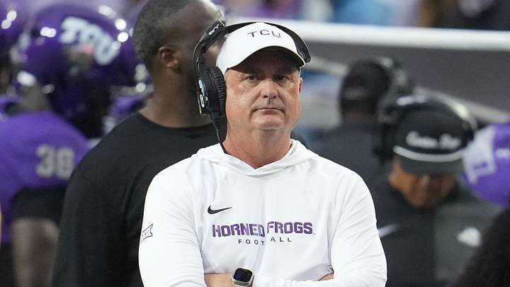 TCU Horned Frogs head coach Sonny Dykes looks on during the first half against the BYU Cougars at Amon G. Carter Stadium.