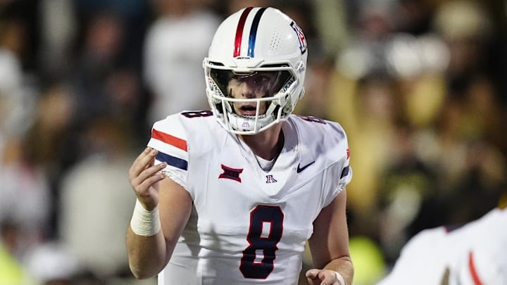 Nov 1, 2025; Boulder, Colorado, USA; Arizona Wildcats quarterback Braedyn Locke (8) during the second half against the Colorado Buffaloes at Folsom Field. Mandatory Credit: Ron Chenoy-Imagn Images Nov 1, 2025; Boulder, Colorado, USA; Arizona Wildcats quarterback Braedyn Locke (8) during the second half against the Colorado Buffaloes at Folsom Field. Mandatory Credit: Ron Chenoy-Imagn Images