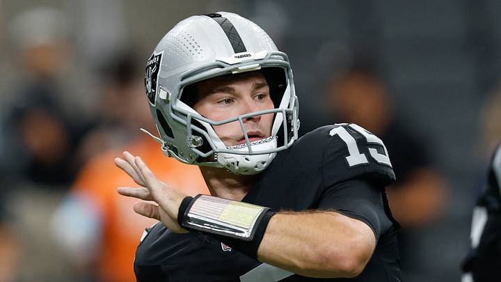 Aug 13, 2026; Paradise, Nevada, USA; Las Vegas Raiders quarterback Fernando Mendoza (15) warms up before a preseason game against the Arizona Cardinals at Allegiant Stadium. Mandatory Credit: David Brytus-Imagn Images Aug 13, 2026; Paradise, Nevada, USA; Las Vegas Raiders quarterback Fernando Mendoza (15) warms up before a preseason game against the Arizona Cardinals at Allegiant Stadium. Mandatory Credit: David Brytus-Imagn Images
