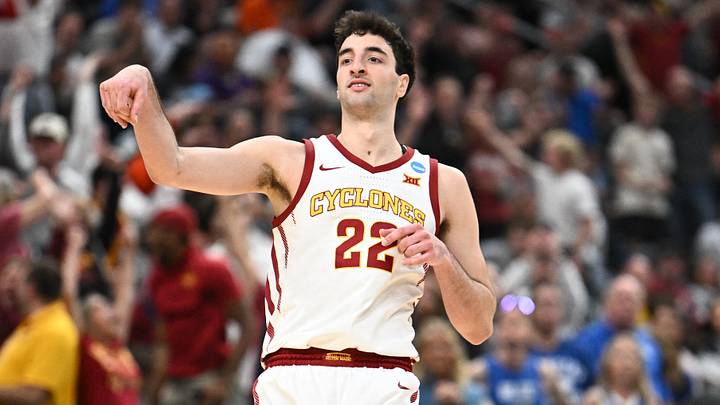 Mar 22, 2026; St. Louis, MO, USA; Iowa State Cyclones forward Milan Momcilovic (22) celebrates after a play during the second half against the Kentucky Wildcats during a second round game of the men's 2026 NCAA Tournament at Enterprise Center. Mandatory Credit: Jeff Le-Imagn Images Mar 22, 2026; St. Louis, MO, USA; Iowa State Cyclones forward Milan Momcilovic (22) celebrates after a play during the second half against the Kentucky Wildcats during a second round game of the men's 2026 NCAA Tournament at Enterprise Center. Mandatory Credit: Jeff Le-Imagn Images