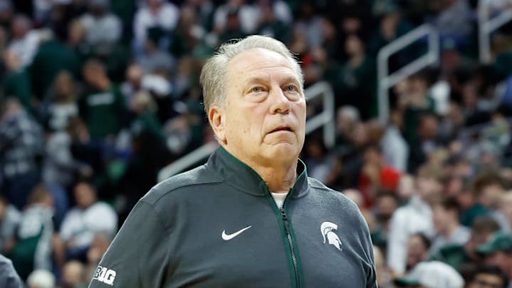 Michigan State Spartans head coach Tom Izzo walks to the locker room at halftime of a game against the Cornell Big Red at the Breslin Center on Monday, Dec. 29, 2025.