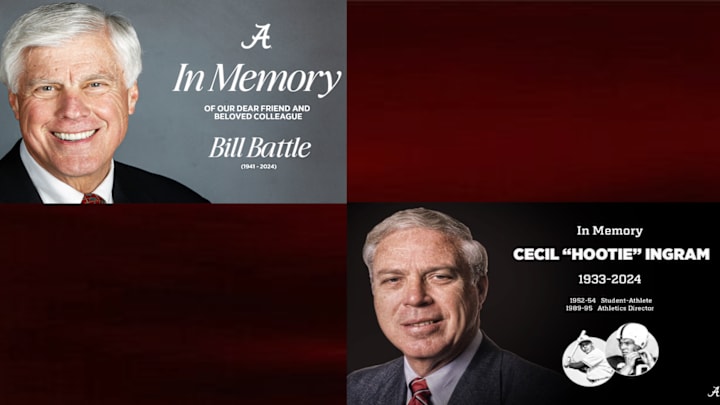 Former Alabama athletic directors Bill Battle and Cecil "Hootie" Ingram. | Images via @UA_Athletics on Twitter Former Alabama athletic directors Bill Battle and Cecil "Hootie" Ingram. | Images via @UA_Athletics on Twitter