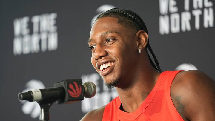 Sep 28, 2026; Toronto, ON, Canada; Toronto Raptors forward RJ Barrett (9) talks to the media during Toronto Raptors-Media Day at Hotel-X. Mandatory Credit: John E. Sokolowski-Imagn Images Sep 28, 2026; Toronto, ON, Canada; Toronto Raptors forward RJ Barrett (9) talks to the media during Toronto Raptors-Media Day at Hotel-X. Mandatory Credit: John E. Sokolowski-Imagn Images