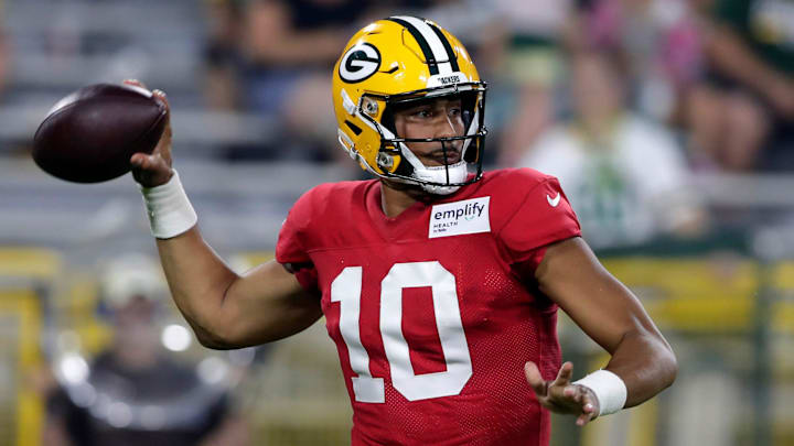 Green Bay Packers quarterback Jordan Love (10) passes the ball during Green Bay Packers Family Night on Aug. 2, 2025 at Lambeau Field in Green Bay, Wis. Green Bay Packers quarterback Jordan Love (10) passes the ball during Green Bay Packers Family Night on Aug. 2, 2025 at Lambeau Field in Green Bay, Wis.