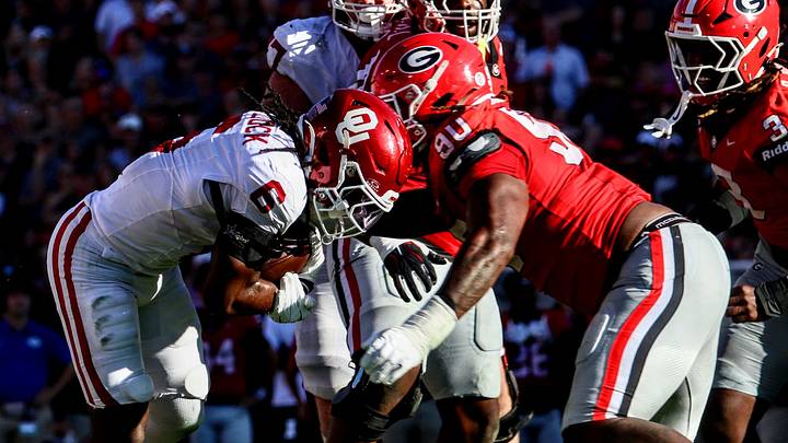 Oklahoma running back Tory Blaylock carries against Georgia. Oklahoma running back Tory Blaylock carries against Georgia.