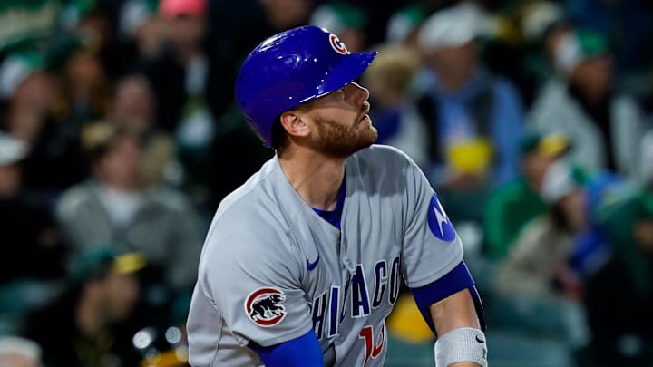 Mar 31, 2025; West Sacramento, California, USA; Chicago Cubs catcher Carson Kelly (15) hits a double during the sixth inning against the Athletics at Sutter Health Park. Mandatory Credit: Sergio Estrada-Imagn Images Mar 31, 2025; West Sacramento, California, USA; Chicago Cubs catcher Carson Kelly (15) hits a double during the sixth inning against the Athletics at Sutter Health Park. Mandatory Credit: Sergio Estrada-Imagn Images