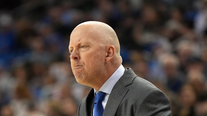 Feb 18, 2024; Los Angeles, California, USA; UCLA Bruins head coach Mick Cronin reacts against the Utah Utes in the first half at Pauley Pavilion presented by Wescom. Mandatory Credit: Kirby Lee-Imagn Images Feb 18, 2024; Los Angeles, California, USA; UCLA Bruins head coach Mick Cronin reacts against the Utah Utes in the first half at Pauley Pavilion presented by Wescom. Mandatory Credit: Kirby Lee-Imagn Images