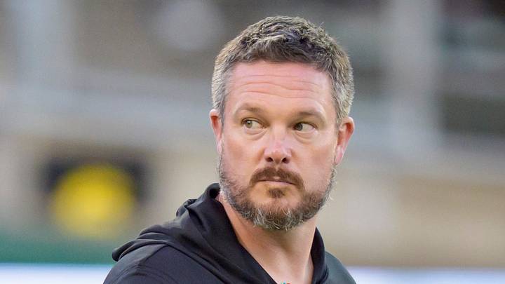 Oregon head coach Dan Lanning takes the field as the Oregon Ducks host the Portland State Vikings on Sept. 18, 2026, at Autzen Stadium in Eugene, Oregon.