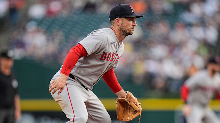 Boston Red Sox third baseman Alex Bregman (2) looks on during the fourh inning against Detroit Tigers at Comerica Park in Detroit on Wednesday, May 14, 2025.