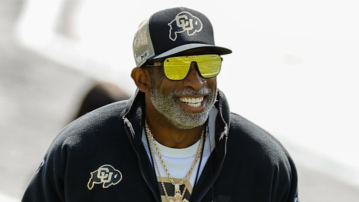 Apr 19, 2025; Boulder, CO, USA; Colorado Buffaloes head coach Deion Sanders during the spring game at Folsom Field. Mandatory Credit: Isaiah J. Downing-Imagn Images