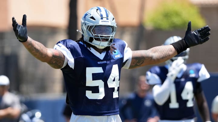 Dallas Cowboys defensive end Sam Williams gestures at training camp at the River Ridge Fields. 