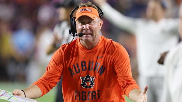 Auburn Tigers coach Hugh Freeze reacts after a play during the fourth quarter against the Missouri Tigers at Jordan-Hare Stadium. Auburn Tigers coach Hugh Freeze reacts after a play during the fourth quarter against the Missouri Tigers at Jordan-Hare Stadium.