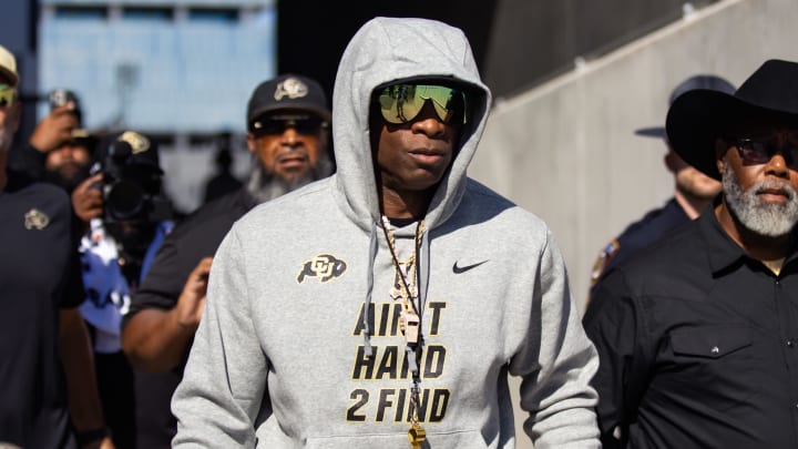 Oct 7, 2023; Tempe, Arizona, USA; Colorado Buffaloes head coach Deion Sanders against the Arizona State Sun Devils at Mountain America Stadium. Mandatory Credit: Mark J. Rebilas-USA TODAY Sports
