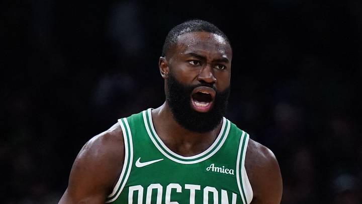 May 7, 2025; Boston, Massachusetts, USA; Boston Celtics guard Jaylen Brown (7) react after a play against the New York Knicks in the second quarter during game two of the second round for the 2025 NBA Playoffs at TD Garden. Mandatory Credit: David Butler II-Imagn Images May 7, 2025; Boston, Massachusetts, USA; Boston Celtics guard Jaylen Brown (7) react after a play against the New York Knicks in the second quarter during game two of the second round for the 2025 NBA Playoffs at TD Garden. Mandatory Credit: David Butler II-Imagn Images