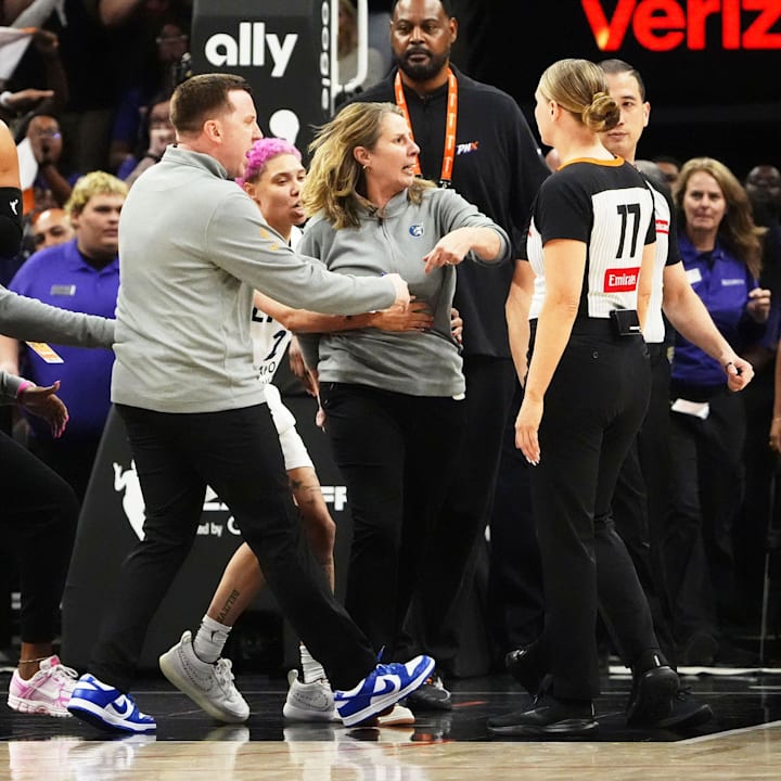Minnesota Lynx head coach Cheryl Reeve reacts after being ejected on September 26, 2025