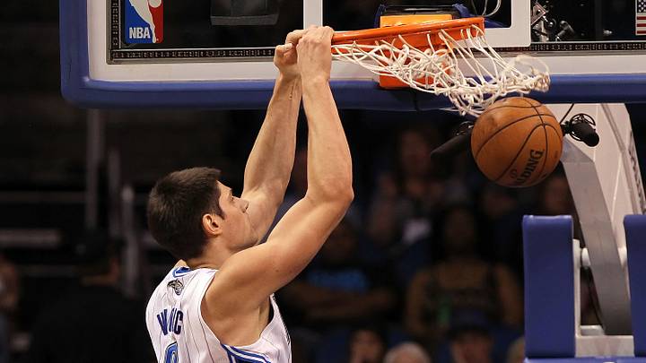 March 10, 2013; Orlando FL, USA; Orlando Magic center Nikola Vucevic (9) slam dunks against the Philadelphia 76ers during the first half at Amway Center. Mandatory Credit: Kim Klement-USA TODAY Sports March 10, 2013; Orlando FL, USA; Orlando Magic center Nikola Vucevic (9) slam dunks against the Philadelphia 76ers during the first half at Amway Center. Mandatory Credit: Kim Klement-USA TODAY Sports