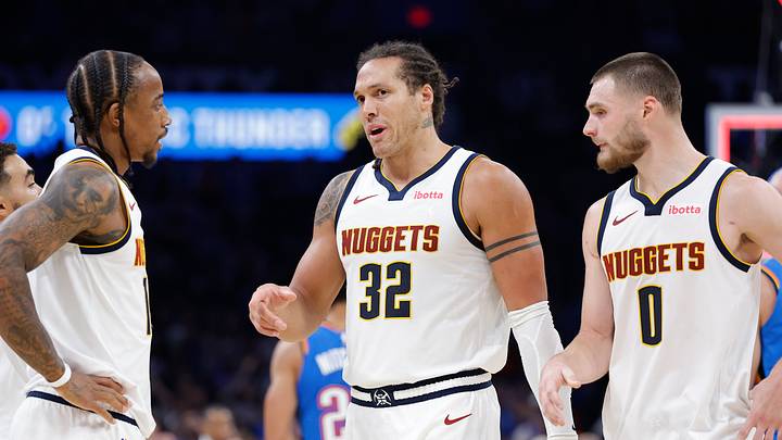 Oct 22, 2026; Oklahoma City, Oklahoma, USA; Denver Nuggets forward Aaron Gordon (32) talks to his teammates during a time out against the Oklahoma City Thunder during the second half at Paycom Center. Mandatory Credit: Alonzo Adams-Imagn Images Oct 22, 2026; Oklahoma City, Oklahoma, USA; Denver Nuggets forward Aaron Gordon (32) talks to his teammates during a time out against the Oklahoma City Thunder during the second half at Paycom Center. Mandatory Credit: Alonzo Adams-Imagn Images