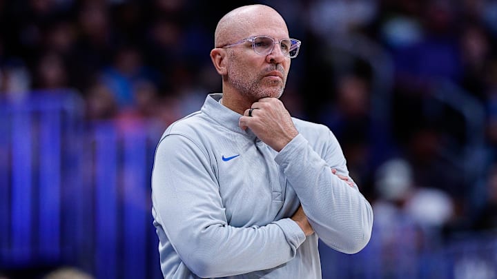 Mar 25, 2026; Denver, Colorado, USA; Dallas Mavericks head coach Jason Kidd looks on in the third quarter against the Denver Nuggets at Ball Arena. Mandatory Credit: Isaiah J. Downing-Imagn Images