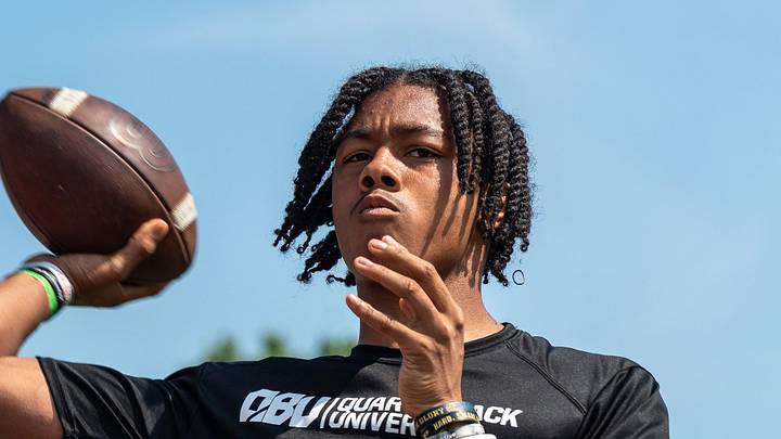 Donald Tabron II, 16, a quarterback at Cass Technical High School, throws a football during a private workout in Detroit on Saturday, June 21, 2025 Donald Tabron II, 16, a quarterback at Cass Technical High School, throws a football during a private workout in Detroit on Saturday, June 21, 2025