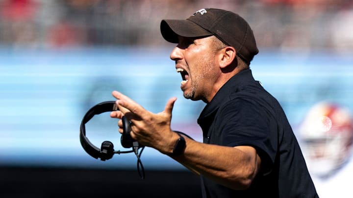 Iowa State Cyclones head coach Matt Campbell reacts in the third quarter of the NCAA football game between the Cincinnati Bearcats and Iowa State Cyclones at Nippert Stadium in Cincinnati on Oct. 4, 2025.
