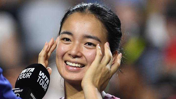 Alexandra Eala reacts during a TV interview Alexandra Eala reacts during a TV interview