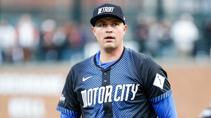 Detroit Tigers pitcher Tarik Skubal (29) reacts as he walks off after pitching the fifth inning against the Houston Astros at Comerica Park in Detroit on Saturday, May 11, 2024.