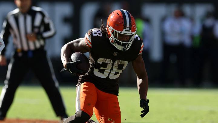 Oct 18, 2026; Cleveland, Ohio, USA; Cleveland Browns running back Jaleel McLaughlin (38) carries the ball in the fourth quarter against the Baltimore Ravens at Huntington Bank Field. Mandatory Credit: Scott Galvin-Imagn Images Oct 18, 2026; Cleveland, Ohio, USA; Cleveland Browns running back Jaleel McLaughlin (38) carries the ball in the fourth quarter against the Baltimore Ravens at Huntington Bank Field. Mandatory Credit: Scott Galvin-Imagn Images
