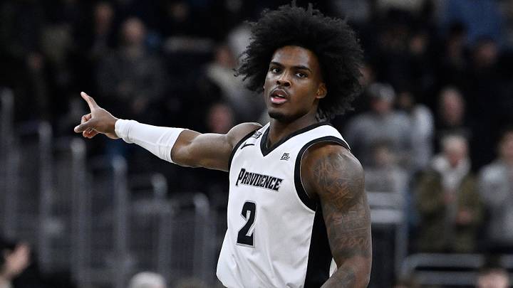 Feb 4, 2026; Providence, Rhode Island, USA; Providence Friars guard Jaylin Sellers (2) reacts against the Butler Bulldogs during the first half at Amica Mutual Pavilion. Mandatory Credit: Eric Canha-Imagn Images Feb 4, 2026; Providence, Rhode Island, USA; Providence Friars guard Jaylin Sellers (2) reacts against the Butler Bulldogs during the first half at Amica Mutual Pavilion. Mandatory Credit: Eric Canha-Imagn Images
