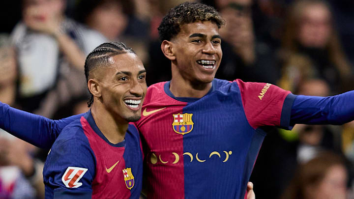 Raphinha (left) and Lamine Yamal have been directly involved in over 100 goals for Barcelona this season.