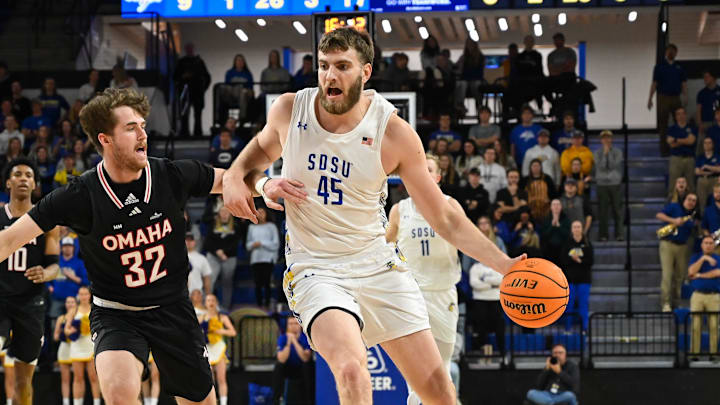 Cluff brings the ball up the court for South Dakota State last season.
